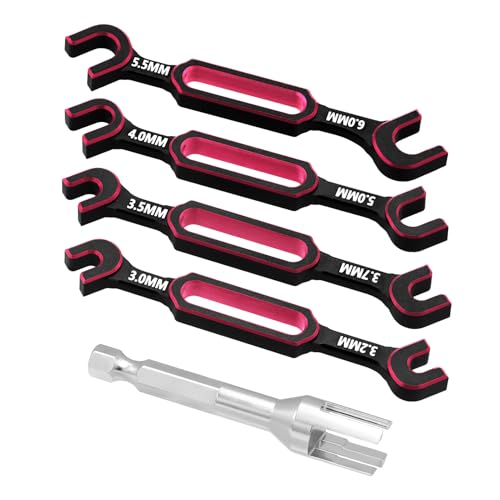 RCENJOY 4PCS Wrench 3.0/3.2/3.5/3.7/4.0/5.0/5.5/6.0mm Turnbuckle Nut Ball Joint Remover with Hex Bit Linkages Link Rod Ends Installing Tools for RC Car Boat Model Repair Tool Kit