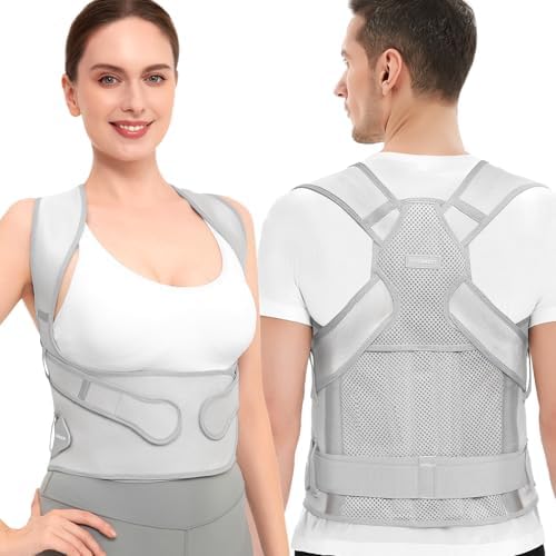Vicorrect Posture Corrector for Women and Men: Back Support Brace Relieve Upper Back Shoulders Pain (Gray, Medium)