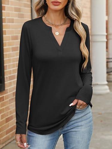 ANRABESS Womens Long Sleeve Shirts V Neck Business Casual Work Tunic Tops Basic Tees 2025 Fall Outfits3