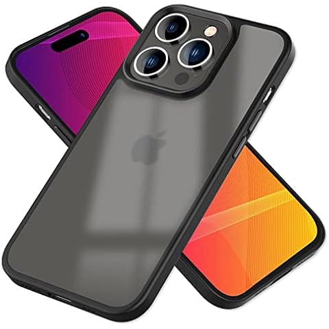 NALIA Frosted Hybrid Cover compatible with iPhone 14 Pro Max Case, Matte Transparent Anti-Yellow Anti-Scratch, Hard Back & Reinforced Border, Rugged Backcase & Silk Touch Silicone Frame, Color:Black Cover