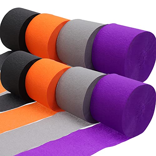 Halloween Party Decorations Supplies 8Rolls Halloween Crepe Paper Streamers Halloween Orange Purple Black Silver Streamers For Halloween Birthday, Baby Shower, Gender Reveal Party Decorations #TOP2
