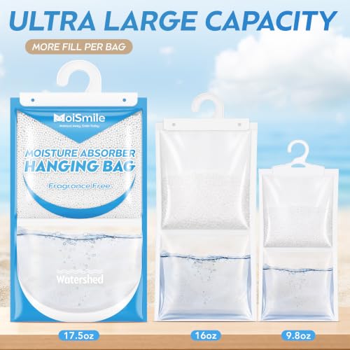 Image of 17.5 oz Large Capacity Hanging Moisture Absorber Bags, Unscented, 3 Pack