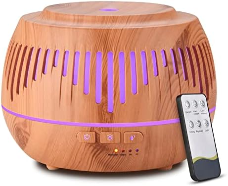 Essential Oil Diffuser Aromatherapy Humidifier: 500ml Ultrasonic Aroma Air Vaporizer Remote Control for Large Room - Cool Mist Diffusers for Bedroom Home White (Black) (Light)