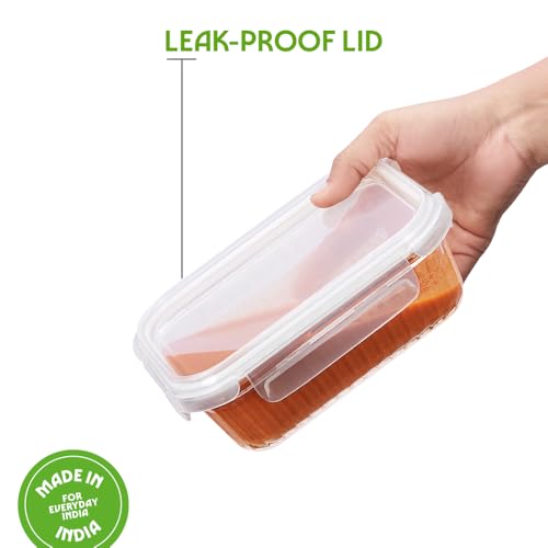 Image of Borosil 1.05 L Fluted Klip N Store Rectangle Food Storage Container with Air Tight Glass Lid | Borosilicate Glass Container for Lunchbox | Microwave & Dishwasher Safe | Transparent