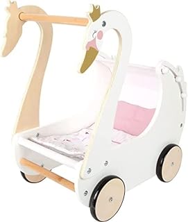 small Foot Puppenwagen Schwan aus Holz, inkl. Wendebettwäsche, für Puppen und Plüschtiere bis 46 cm, ab 3 Jahren, 12283