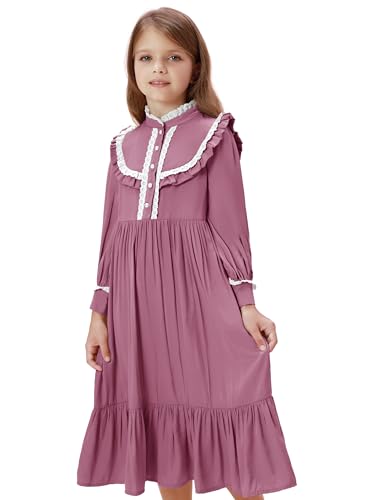 Scarlet Darkness Girls Dresses Long Sleeve Casual High Neck Girl Dress Children Kids Ruffle Trim Outfits3