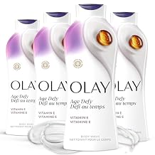 Olay Body Wash for Women, Age Defying with Vitamin E, 24hr Moisturizing, Hydrating & Refreshing, B3 Vitamin Complex, Free of Parabens & Phthalates, for All Skin Types, Scented, 22 fl oz Pack of 4
