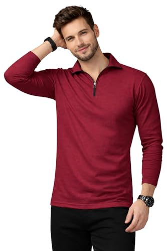 Image of Blisstone Men's Regular Fit Casual Full Sleeve Polo Neck with Zip Neck Detailing T-Shirt