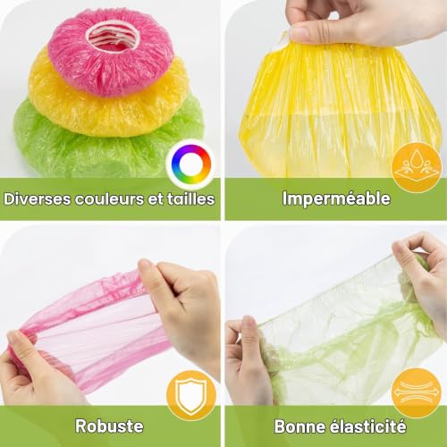 MAQIHAN Lot de 60 couvercles de bol réutilisables en plastique élastique pour conserver les aliments au levain, au levain, au pain (3 tailles) – vue 3