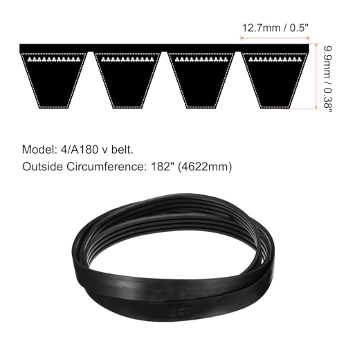 Image of uxcell 4 /A180 or 4 /4L1820 Banded V-Belt Classic Wrapped Rubber, 4 Banded /4 Ribs, A Profile, 180 inch(4572mm) Inside Circumference