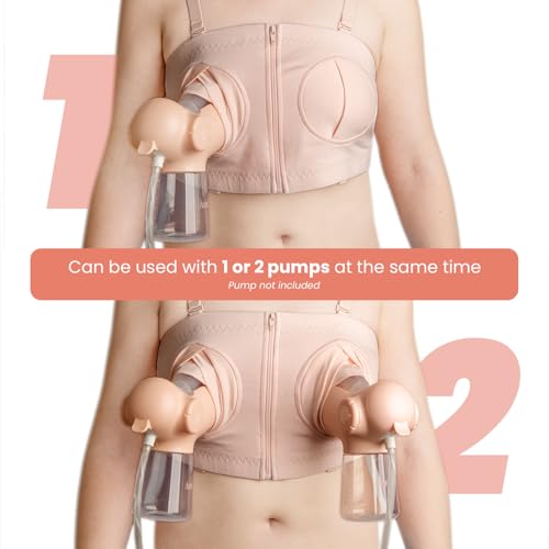 ANNABELLA Hands Free Pumping Bra: Adjustable and Detachable with Central Zip Panel Nude2