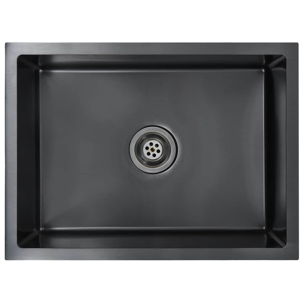 vidaXL Handmade Kitchen Sink Under-Mount Kitchen Sink Drop in Basin Single Bowl Workstation Flushmount Installation Black Stainless Steel โ image 1