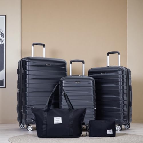 Expandable Hard PC 5-Piece Luggage Set with Lock & Wheels - Versatile Travel Solution in Black4