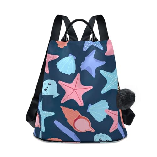 Sac à dos femme étoile de mer bleu avec fermeture éclair et pompon chic