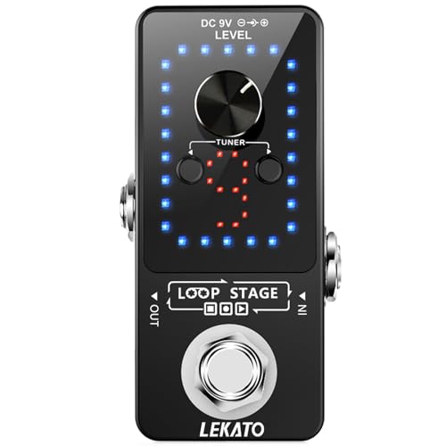 LEKATO Pedal de efeito de guitarra, looper pedal, afinador, função loop, estação de loop, 9 voltas, 40 minutos de tempo de gravação com cabo USB para baixo elétrico