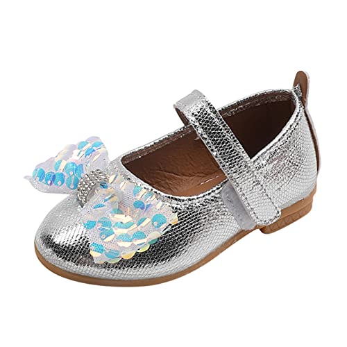 Summer and Autumn Fashion Girls Casual Shoes Colorful Sequins Bow Flat Lightweight Dress Shoes Toddler Boots (Silver, 9 Toddler)