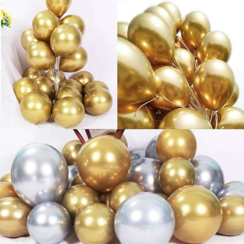 Image of Chrome Metallic Balloons 50 Pcs - Black, Gold & Silver Latex Balloons for Birthday, Anniversary, Engagement, Wedding, Baby Shower & Party Decoration (50 Pcs, BGS CH)
