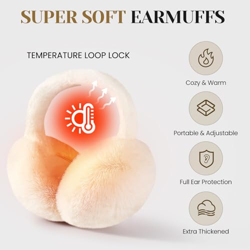Premillow Ear muffs for Women Winter, Faux Fur Earmuffs, Cute Foldable Fluffy Ear Warmers Winter Accessories, Soft Warm Cold Weather Ears Covers for Women Men, White - Thumbnail 4