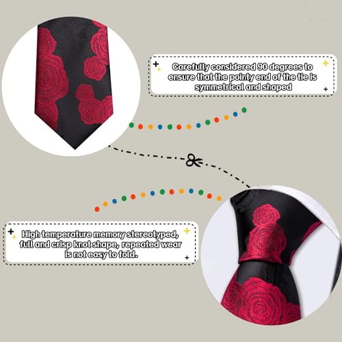 Image of Barry.Wang Flower Ties for Men Handkerchief Cufflinks Set Wedding Necktie Set Party