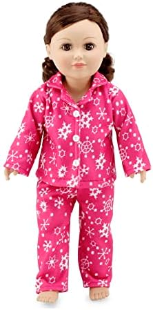Emily Rose Doll Clothes 2-PC Cozy Pink and White Snowflake Print 18" Doll Pajamas PJ Sleep Outfit | Compatible with 18" Ameriacn Girl Dolls