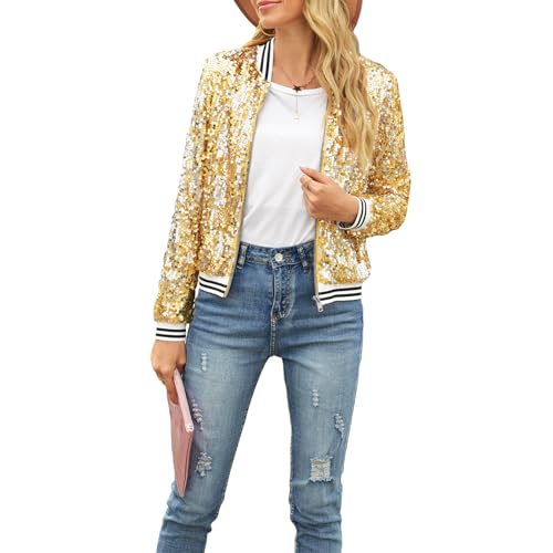 Women Zip up Jacket Casual Shiny Sequins Lightweight Long Sleeve Cardigan for Fall Clothes Outwear Streetwear3