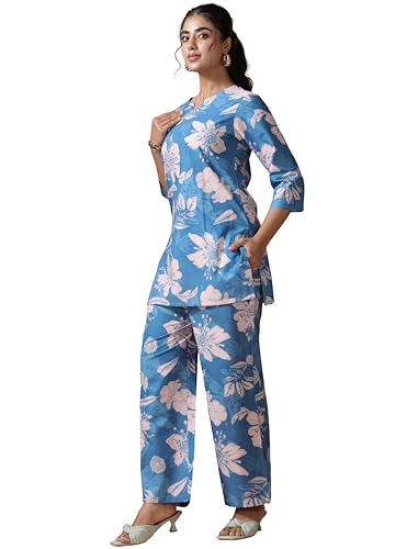 Image of Pinkmint Women's Pure Cotton Co Ord Set l Kurta Sets for Women |Kurta Sets| Printed Kurta with Pant l Stylish Pocket & 3 /4 Sleeve Women Co-ord Set (Avaiable in Plus size)