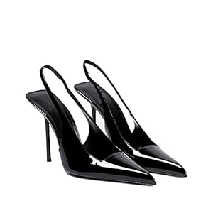THESHY Women’s Pointed Toe High Stiletto Heels Slingback Stretch Slip-on Pumps Backless Patent Leather Fashion Dress Shoes for Women