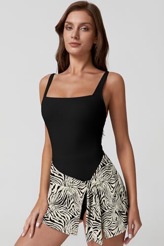 Image of QINSEN Square Neck Swim Dress for Women Tummy Control One Piece Swimsuit Wrap Bathing Suit