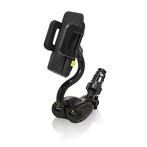 Bracketron TekGrip 12V Power Dock Mount Phone Holder Two Charging Ports Hands Free iPhone X 8 Plus 7 SE 6s 6 Samsung Galaxy S9 S8 S7 S6 Note Google Pixel 2 XL LG Nexus Sony Nokia BT1-663-2, Black