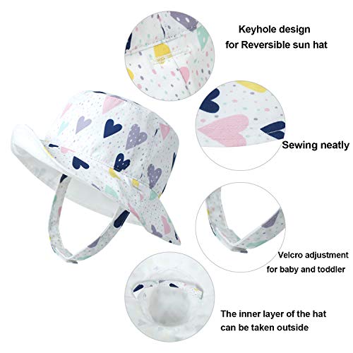 Lapi.zapi Baby Sun Hat Print Pattern Reversible Kids Boy Girls Hat Upf 50+ Sun Protection Beach Bucket Hat Wide Brim (6-24 Months, White Heart) #TOP2