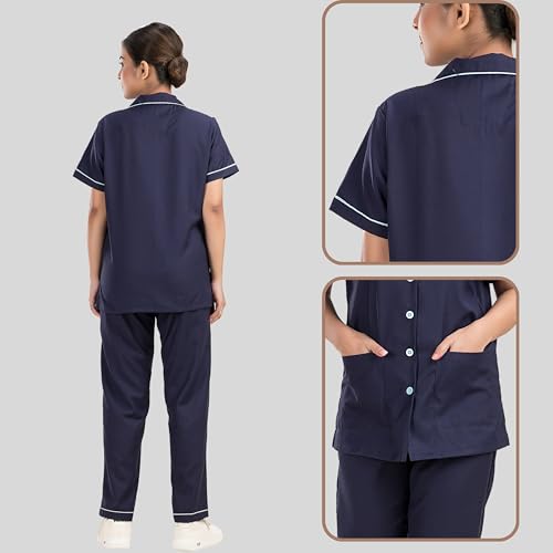 Image of Unisex Nurse Uniform With Normal Length Half Sleeves Top With 2 Pockets Regular Fit Pant Two Side Pockets - Ideals for Hospital Staff /Clinics /Nanny Uniforms |