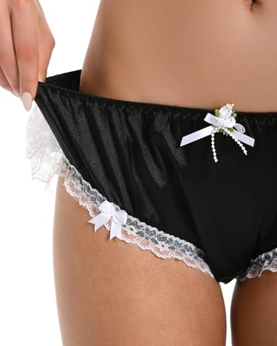 Satini Frilly Sissy Soft Lace Knickers Briefs Satin Panties4