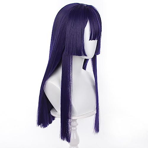 Image of Anime Blue Purple Wigs with Bangs Long Straight Wig Hime Cut Adult COS Game Cosplay Wigs Halloween,Christmas,Comic con,Game Show,Party