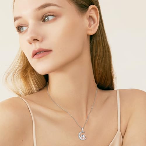 Image of PROESS Animal Birthstone Necklace 925 Sterling Silver Otter /Axolotl /Hippo /Elephant /Dachshund /Monkey /Red Panda Pendant Necklace Animal Birthstone Jewelry Gifts for Women