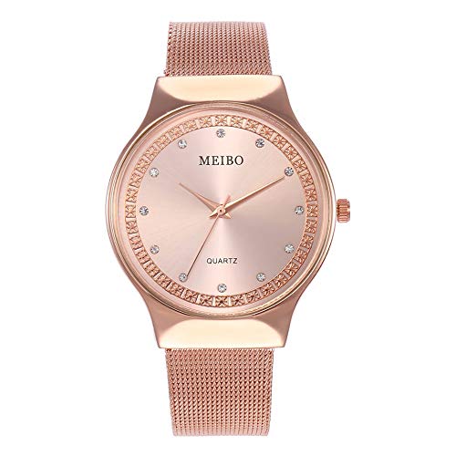 Preisvergleich Produktbild Gusaman LuxuxRhinestone Frauen-Armbanduhr-runde Vorwahlknopf-Zeiger-Edelstahl-Band-Qu... Geschenk für Damen Farbe: Roségold