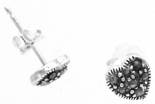 JKL Earrings Mini PostSTERLING SILVER 7MM MARCASITE HEART POST EARRINGS