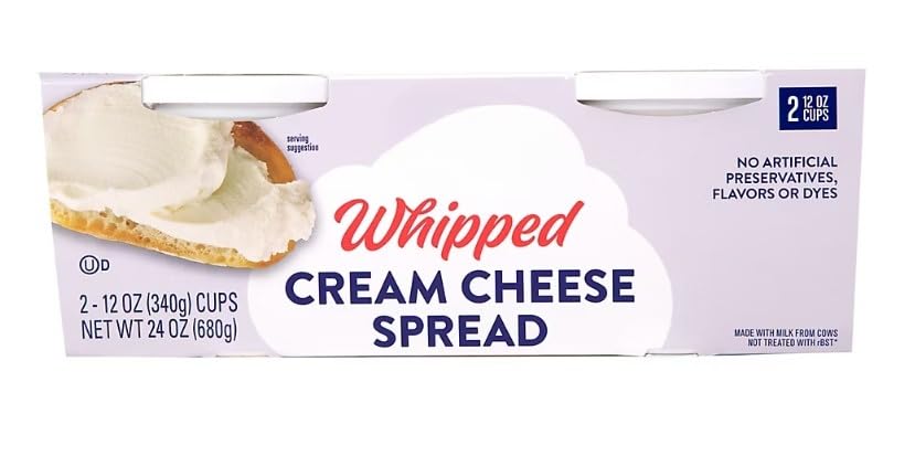 Whipped Cream Cheese , Gluten-free and free of any artificial preservatives, dyes, or flavors, this spread is a delicious choice for all of your cream cheese needs. Made with milk from US dairy farms, this product contains 0 grams of trans fat per serving. 24 pk [ 24 oz , 1.5 lb ] .