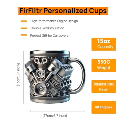 Image of V8 Engine Coffee Mug,Car Coffee Mug Personalized with Handle | Home Decor Gifts for Car Guy Lovers,Mechanics,Birthday, Christmas,Father's Day,Halloween, Thanksgiving