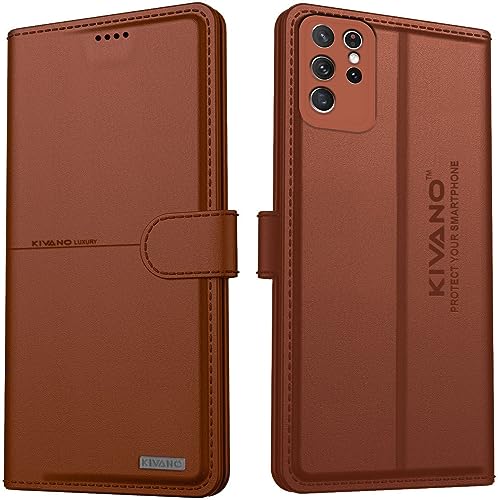 Image of KIVANO Compatible with Samsung Galaxy S21 Ultra 5G Flip Cover | Leather Finish | Inside Pockets & Inbuilt Stand | Shockproof Wallet Style Magnetic Closure Back Cover Case