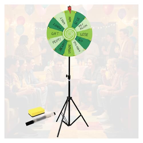 RVOWTAGL 60cm Ruleta De La Suerte con Trípode Ajustable 100-200cm, Spinning Wheel con Marcador Borrable y Borrador para Fiesta Ferias,Green
