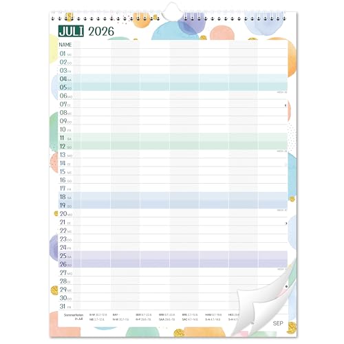 Familienplaner 2026 2027 - Familienkalender 2026 2027 Kalender 2026 2027 Familienplaner 7 Spalten von Juli 2026 bis Dezember 2027 33 x 44 cm Bunte Blase