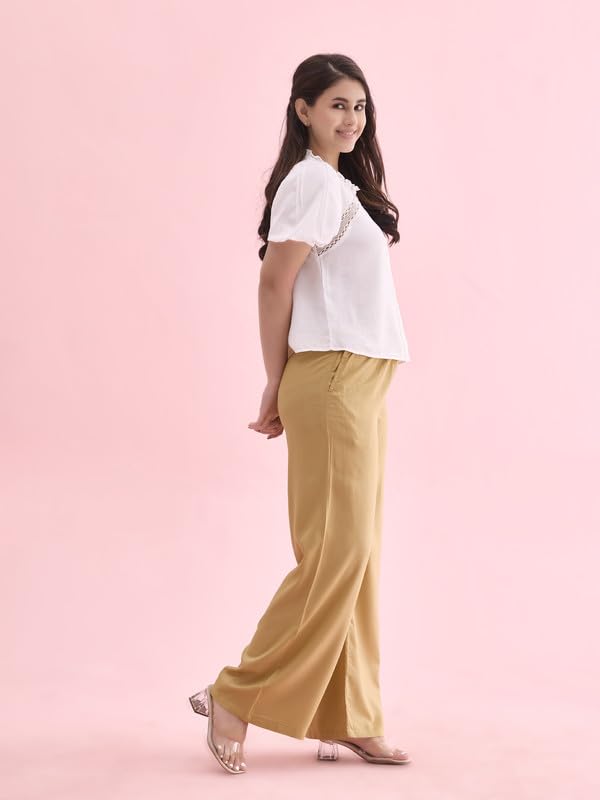 Image of GO COLORS Soft Viscose Basic Palazzo Full Length for Women| Breathable, Mid Rise, Relaxed Fit
