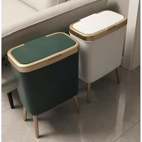Yatgowell YA-002 Office Trash Can With Lid,Slim Bathroom Garbage Can With Lid, 4 Gallon Kitchen Trash Bin With Gold Edge,Modern Green Trash Can Waste Basket thumb #5