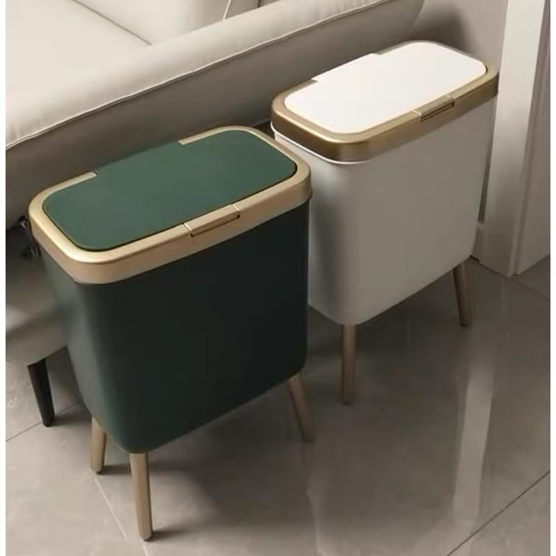Caneca de basura rectangular verde con tapa, 4 galones miniatura 6