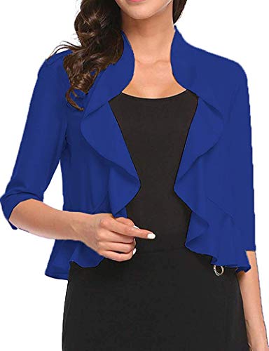 Image of Women's Open Front Cropped Cardigan 3 /4 Sleeve Casual Shrugs Jacket Draped Ruffles Bolero Cardigan