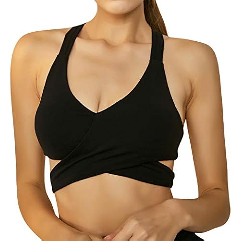 INSOUR Women's Sports Bra Quick-Drying Workout Gym Yoga Running Bra with Removable Pads Black Cover