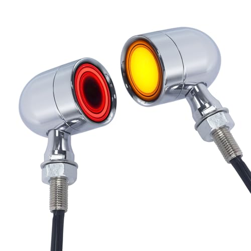 Image of Motorcycle Rear Turn Signals LED Brake Tail Lights 2 Pack, 40 Leds Retro Round Taillight Blinkers, Universal Fit Harley Davidson Bobber Copper Honda Kawasaki Suzuki Triumph (Chrome)
