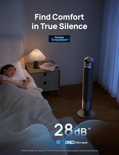 DREO Tower Fan for Bedroom, 90Β° Oscillating Standing Fans for Room with 4 Speeds, 3 Modes, 28dB Quiet for Sleep, 26ft/s Velocity, 8H Timer, Remote, Living Room, Office, Home, Black - 3