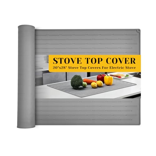 KitchenRaku Cubierta para placa de cocina, protección contra salpicaduras, cubierta protectora para vitrocerámica, alfombrilla resistente al polvo para placas de inducción (gris claro, 71 x 51 cm)