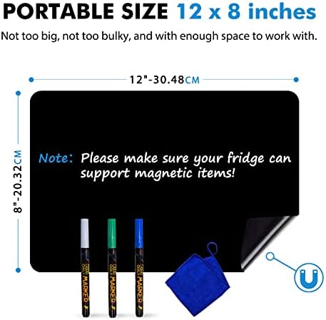 CUHIOY Magnetic Dry Erase Black Board Sheet for Fridge 12x8''- Magnetic Chalkboard for Refrigerator with Stain Free Easy Clean Surface - 3 Chalk Markers & Eraser - Kitchen Grocery List Magnet Board
